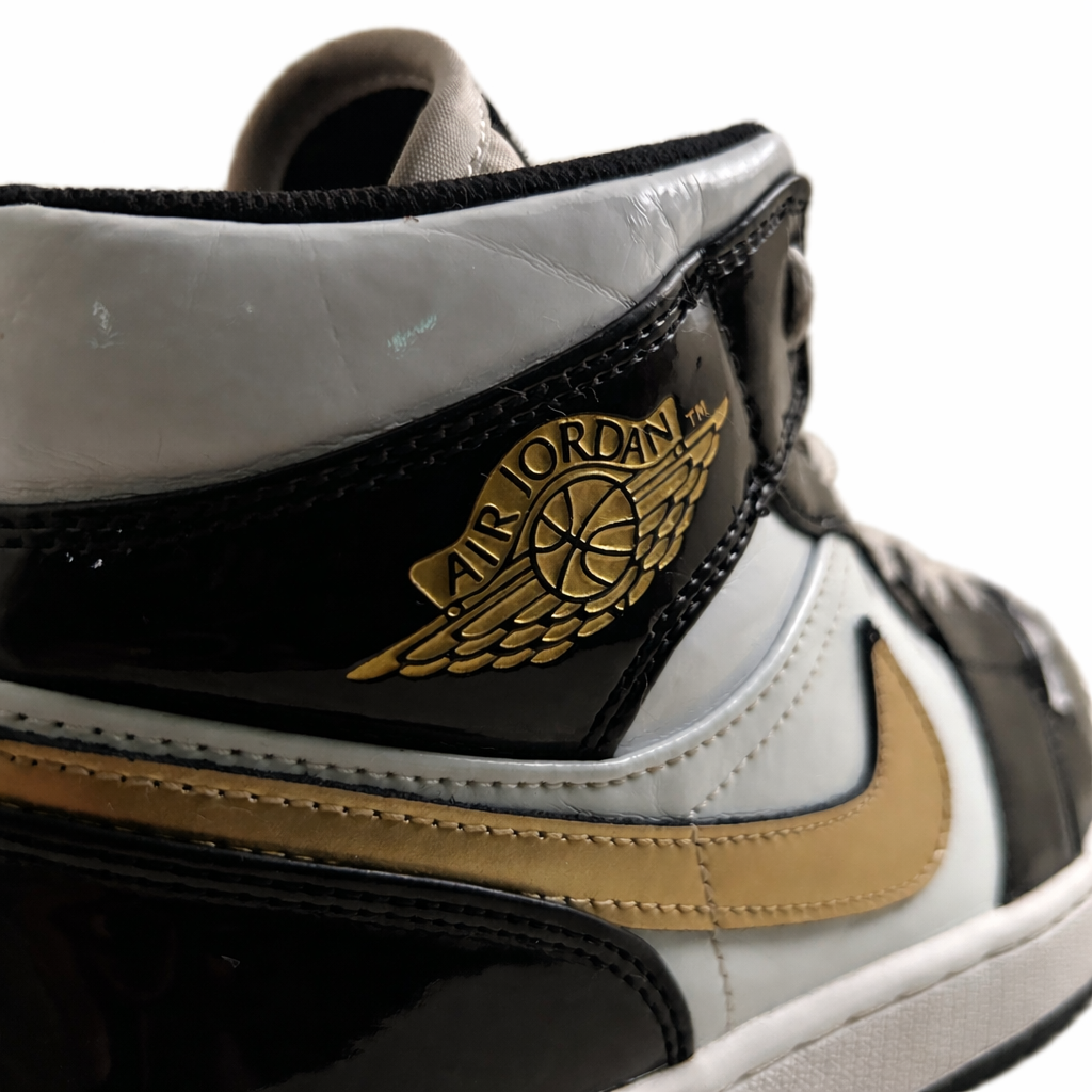 Air Jordan 1 Mid - White / Black / Metallic Gold Patent Leather