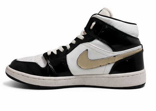 Air Jordan 1 Mid - White / Black / Metallic Gold Patent Leather