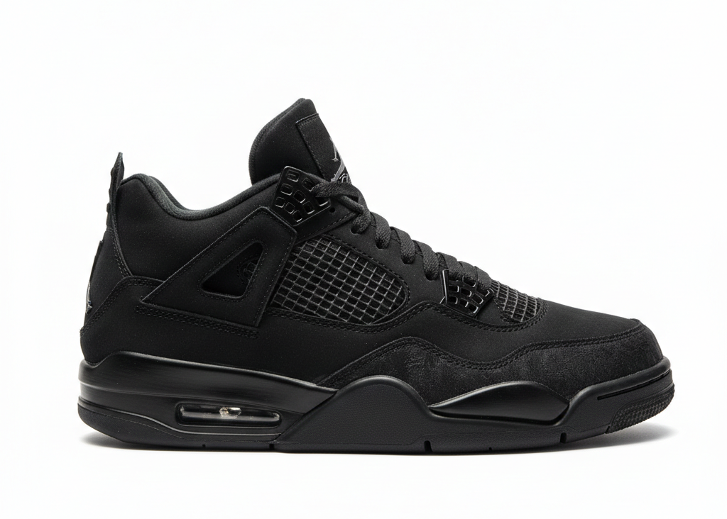 Air Jordan 4 Retro "Black Cat" - All Black Nubuck Sneakers